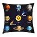 ABAKUHAUS Éducatif Housse d'oreiller, Système Solaire Réaliste Planètes Et Objets Spatiaux Asteroids Comet Univers Space, avec Fermeture à glissière cachée, 40 x 40 cm, Multicolor