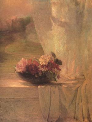 Peinture à l'huile Flowers in a Persian Porcelain de John Lafarge tableau 12x16