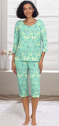 Image of PrinStory Womens Pajama Sets Capri Pjs Soft Lounge Sets XS-4XL