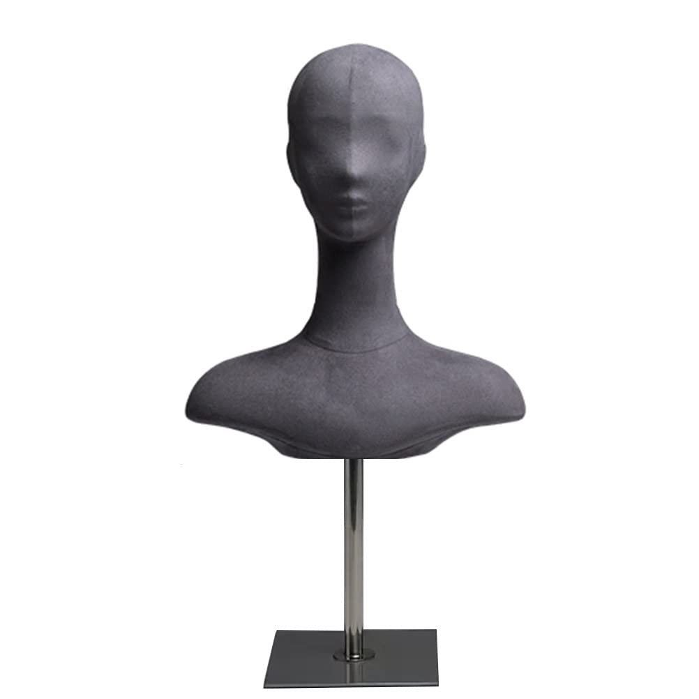 Female Mannequin Head Kobiecy manekin Stojak na perukę i uchwyt do stylizacji, modelowania i wyświetlania włosów, czapek i tresek-do domu, salonu i podróży, z metalowym wspornikiem (Color : Gray-1,