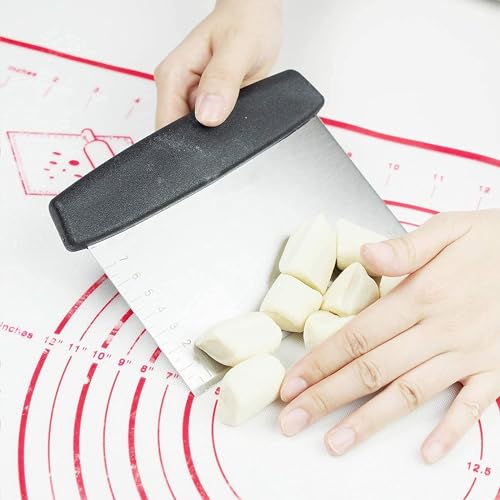 Image of Bench Dough Scraper Chopper Stainless Steel Kitchen Utensil Multipurpose Pastry /Food Cutter Scraper Baking Tool for Cake, Pizza, Bread, BBQ (Pack - 1) (Black)