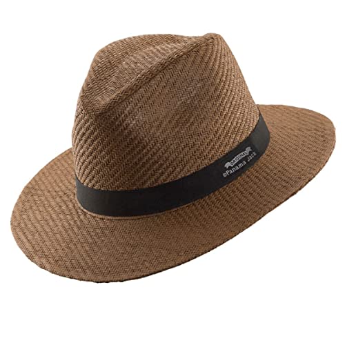Panama Jack Mens Safari Sun Hat - Matte Toyo Straw UPF 50+ Sun Protection Fedora Sombrero Brown