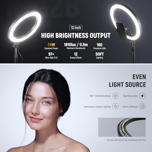 NEEWER 12" Ring Light de Mesa de Alta Potencia 24 W con Soporte/Soporte para teléfono, luz Selfie videoconferencias LED para iPhone Streaming Maquillaje Vlog Video Laptop Computer Webcam Zoom Call - imagen 2