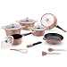 Produktbild Royalty Professional Kochgeschirr-Set aus Aluminiumguss, Antihaftbeschichtung, Lavastein, Induktions- und Gasdeckel, Glasdeckel, inklusive Werkzeug RL-ES1014M (Kupfer)
