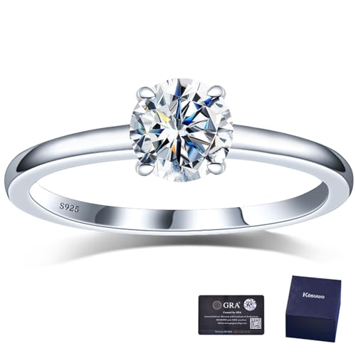 Kosuwo Moissanite Engagement Ring for Women, 1.0 Carat 925 Sterling Silver Wedding Band, With...