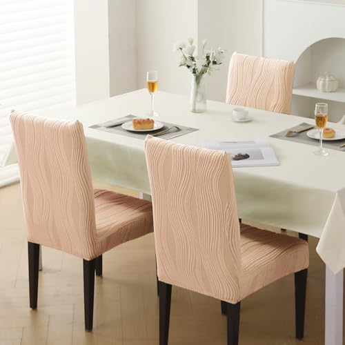 Image of HOKIPO 200 GSM Stretchable Knitting Jacquard Chair Cover Set of 1,'Nestiva Series' Blush Beige (AR-6072-BGE)