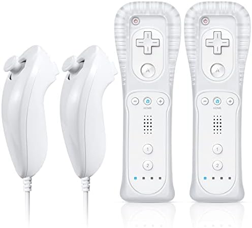 FASIGO Remote Controller with Nunchuck, Compatible with Nintendo Wii/Wii U, 2 Pack (White)