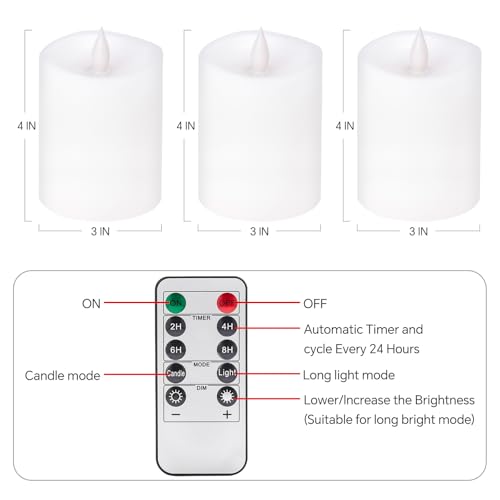 Image of 3x4 Flickering Flameless Candles Set of 3,Real Wax Pillar LED Battery Candles,with Timer,4 inch Flameless Candles with Remote,for Holiday Home Decor,White