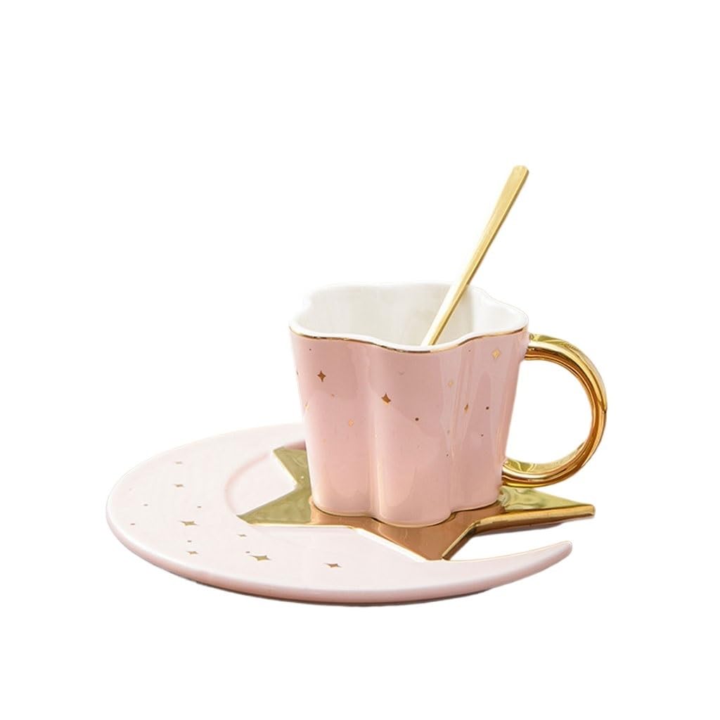 Zestaw filiżanek do herbaty i spodków, kubek w stylu nordyckim wzór w kształcie gwiazdy i księżyca ceramiczny zestaw filiżanek do kawy i spodków kreatywny kubek popołudniowy zestaw do herbaty kubek na