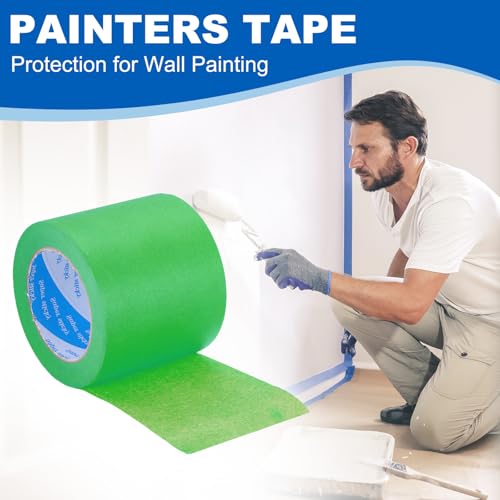 Image of PATIKIL Painters Tape 4 Inch x 55 Yards, Adhesive Masking Tape Green Paint Tapes for Wall Painting DIY Artist Craft Arts Decoration Labeling