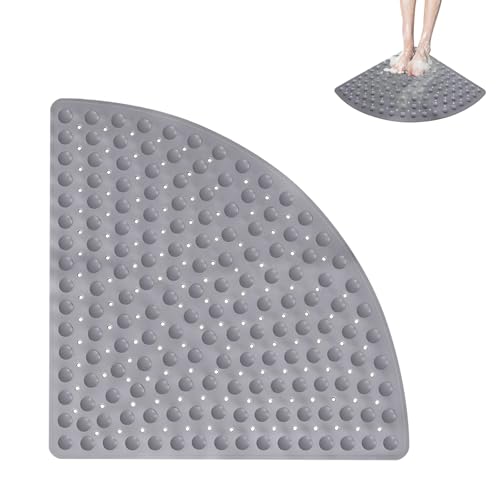 Alfombra de Ducha, 54 x 54 cm, Alfombrilla de Ducha de Esquina, Alfombrilla de Duchas Antideslizante con Ventosas, Alfombra Antideslizante de PVC con Agujeros de Drenaje, para Sauna(Gris)