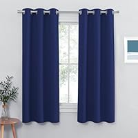 PONY DANCE Thermal Blackout Eyelet Curtains for Kids Bedroom - Blue, 37x48 Inch, 2 Panels, Soundproof, Light Blocking Curtains & Drapes for Kitchen, Cabinet