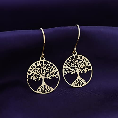 Tree of Life Dangle Earrings for Women – 14K Gold Plated 925 Sterling Silver, Lightweight Drop Earrings, Meaningful Jewelry Gift2