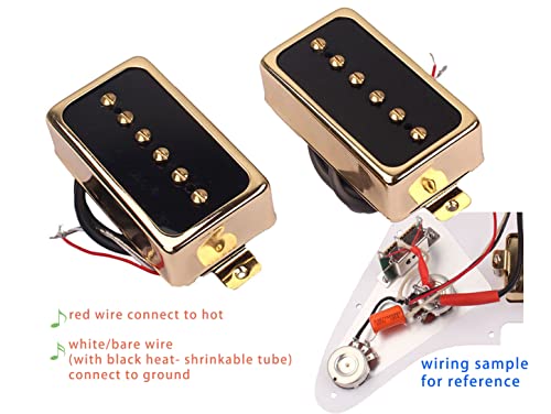 Lamsam P90 Tone Pickups Set, Humbucker-Sized Single Coil Neck Pick-Up And Bridge Pick Up Loaded Alnico V Magnets, As Replacement Parts For Standard-Humbucker Pickup On Electric Guitar, Gold #TOP1
