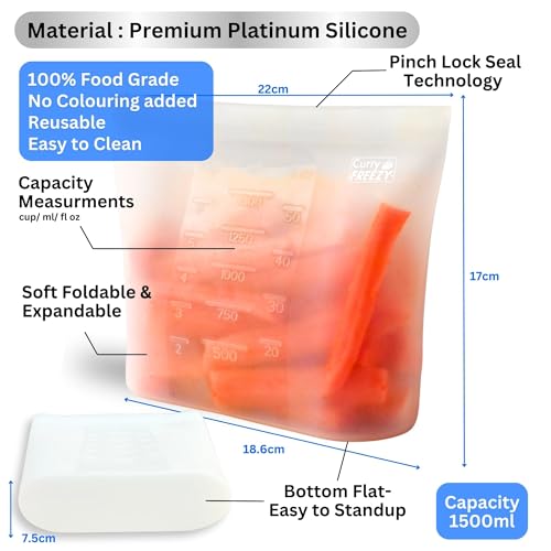 Image of Reusable Silicone Food Storage Bag Container,Ziplock Fridge /freezer pouch,Zipper Bag Keep Your Food Fresh For Vegetable,Fruit,Liquid,Sous Vide,Sandwich Snack Or Lunch Bag 1500ML-WH,Pink