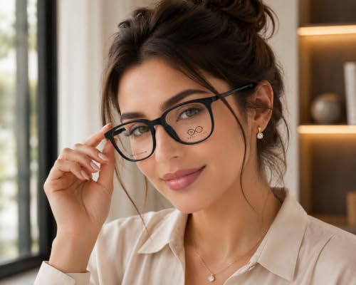 Image of Soft Square Optical Eyeglass Frame for Men & Women, Front with Metal Temples, Clear Demo Lenses, Lightweight Mixed Material Frame, Ribbed Temple Design for Prescription Lens Replacement