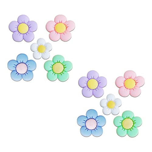 ECOOLOC 10 PCS Flower Shoe Charms for Girls, Cute Shoe Charms for Girls Women, Girly Shoe Decoration Charms with Buttons for Clog Sandals, Party Favor