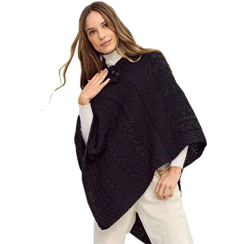 Image of Aran Woollen Mills Ladies Cable Knit Poncho With Buttons