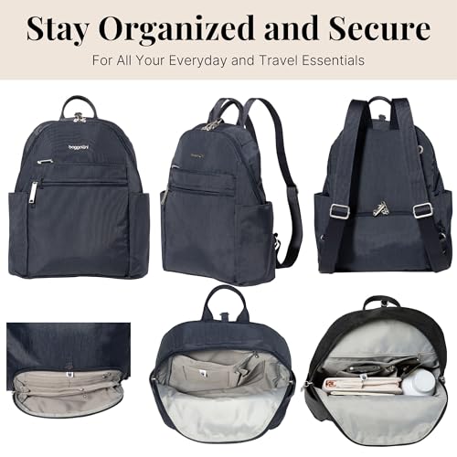 Image of Baggallini Securtex Anti-theft Vacation Travel Backpack 10x13 Slash-Resistant Nylon Daypack w /RFID, French Navy