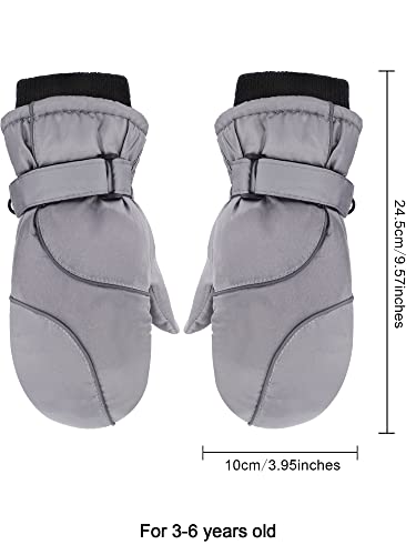 Boao Snow Mittens Winter Ski Mittens Waterproof Warm Cotton-lined Gloves for Kids (Grey)3