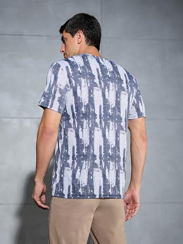 Image of TECHNOSPORT Men's Polyester Slim Fit All Over Print Crew Neck Half Sleeve T-Shirt with Technocool+,SPF50+ and Quick Dry