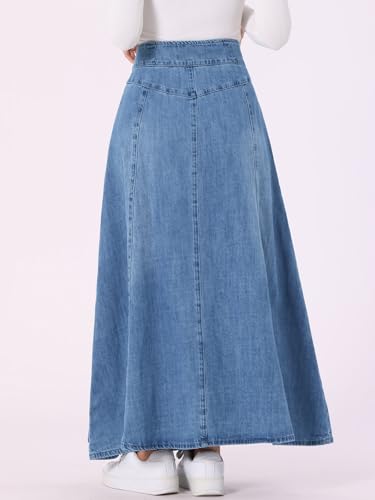 Allegra K Casual Denim Skirt for Women's High Waisted A-Line Flared Maxi Skirts3