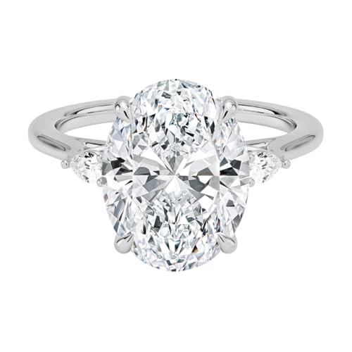4 CT Oval Cut Lab Grown Diamond Perfect Fit Three Stone Engagement Ring