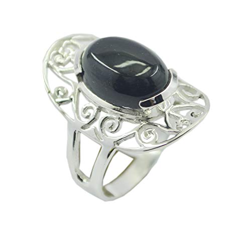 Bague onyx noir en argent 925 sterling et pierres fines sombres RIYO