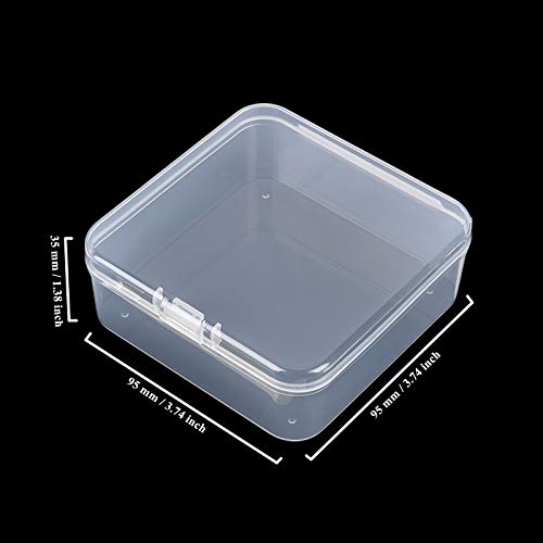 Image of 12 Pieces Square Empty Mini Clear Plastic Storage Box, 3.74x3.74x1.38 inch | Hinged Lids, For Small Items, Craft Projects