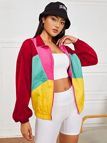 WDIRARA Women's Color Block Zipper Front Long Sleeve Sporty Windbreaker Jacket4