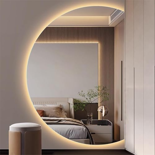 51in Half Circle Frameless Bathroom Mirror with LED Light, Tri-Color Dimmable, Smart Touch Switch, Anti-Fog, Explosion-Proof - Modern Decorative Home Accessory