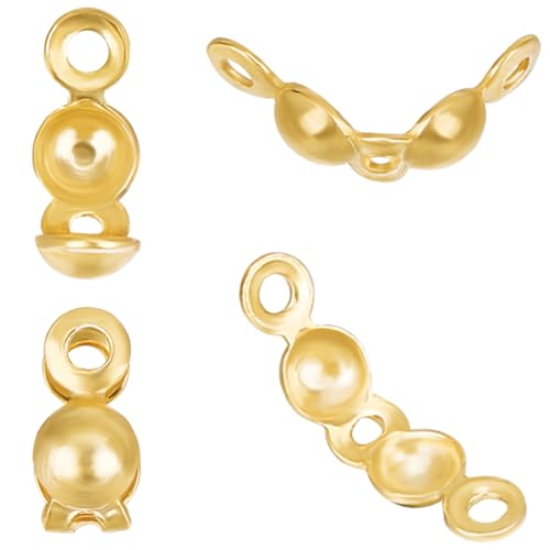 Beebeecraft 1 Box 20Pcs Bead Tips Knot Covers 18K Gold Plated Sterling Silver Clamshell Crimp Tips Beads Fold-Over Bead Covers Ends Caps for DIY Bracelets Necklaces (2mm Cup)
