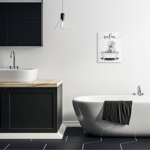 Image of Stupell Industries Elephant Bathroom Relax Text Animal Tub Sketch, Designed by Rachel Nieman Wall Art, 16 x 20, Canvas
