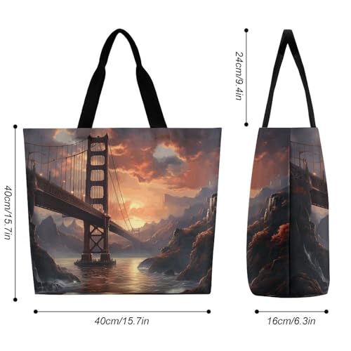 Bridge Large Grocery Tote Bag Women Fashion Handbag Duty Reusable Shoulder Bag for Travel Vacation Shopping Beach Bags2