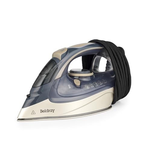 Beldray BEL01621 Titanium Powerlite Steam Iron – ceramiczna płyta soleplate, automatyczne wyłączanie, 200 g/min, zbiornik na wodę 320 ml, przewód zasilający 3 m, oświetlenie wstępne i gotowe do pracy,