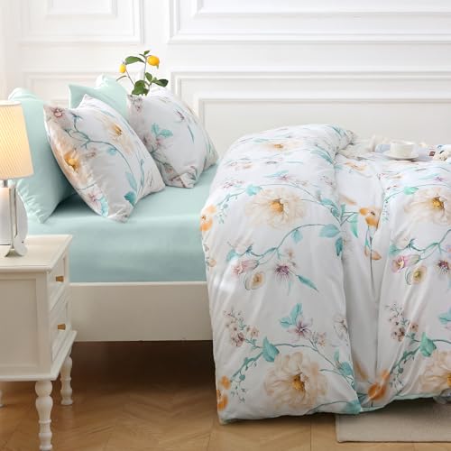 Image of MUXHOMO Green Branch Full Comforter Set, Elegant Floral Print Bed in a Bag 7 Pieces, Ultra Soft & Breathable Reversible Botanical Pattern Bedding Set with Comforter, Sheets, Pillowcases, and Shams