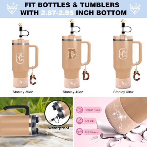 Hpebl 6PCS Brown for Stanley Cup Accessories Set 30/40 OZ Bling Rhinestone Initials Charms for Stanley Decorations Tumbler Accessories Including Diamond Straw Topper, Spill Stopper(Letter A) - image 4