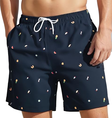 MADHERO Mens Swim Trunk Funny Pattern Bathing Suit with Mesh Lining Swimming Shorts Navy All Print Size 2XL