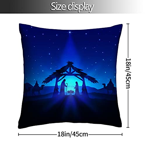 Nativity Scene Christmas Star On Blue Sky And Birth Of King Throw Pillow Cover Merry Christmas Outdoor Decor Cushion Case Linen Soft Square Set Of 2 For Home Sofa Couch 18X18 Inches #TOP1