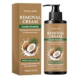 Crema per la rimozione dei peli del viso con olio di cocco, formula delicata idratante, per labbro superiore, mento e guance, idratante e ad azione rapida (1, 100 g)