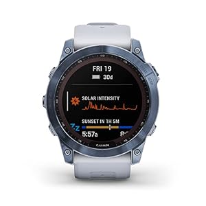 Garmin Fenix 7X Sapphire Solar, Adventure Smartwatch, w/Solar Charging Capabilities, Rugged Outdoor GPS Watch, Touchscreen, Wellness Features, Mineral Blue Titanium w/Whitestone Band (Renewed) — photo 2 of 6