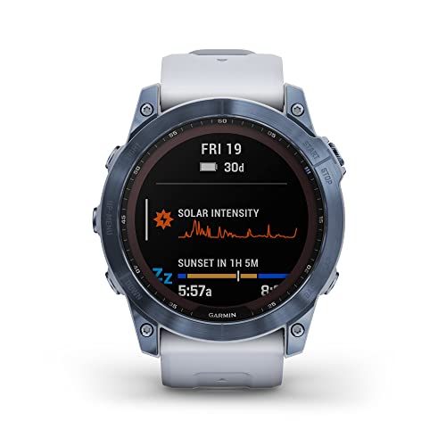 Garmin Fenix 7X Sapphire Solar, Larger Adventure smartwatch, with Solar Charging Capabilities, Rugged Outdoor GPS Watch, Touchscreen, Wellness Features, Mineral Blue DLC Titanium with Whitestone Band by Garmin - Image 2