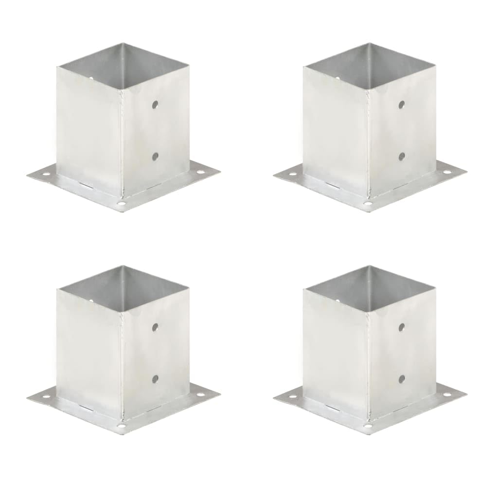 Anclajes de poste de metal galvanizado, 4 unidades, 121 mm, para tubos cuadrados, resistentes al óxido, ideales para fijación al suelo de vallas en hormigón y madera