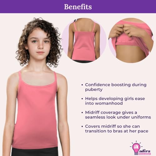 Image of Adira | Cotton Camisole for Beginners | Beginners Cami for Puberty | Flat Padding for Nipple Coverage | Confidence for School & Home | Soft Stretchy Cotton | Pack of 3