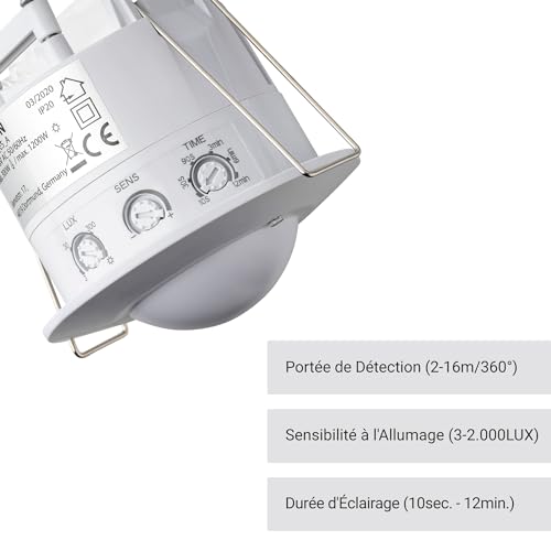 Détecteur de mouvement SEBSON intérieur encastrable HF plafond 1200W