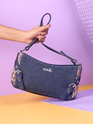 Image of ZOUK Lyra Small Shoulder Bag for Women - Denim & Printed Shoulder Bag with Water-Resistant Lining | Handcrafted Sling Bag with Multiple Pockets & Zip Closure for Daily & Weekend Use |