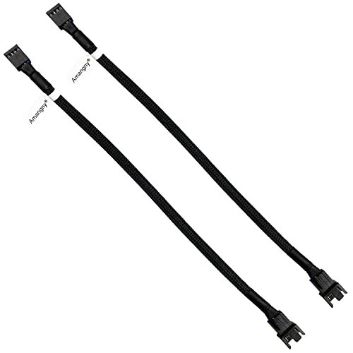Amangny 2-Pack 4 Pin PWM Fan Power Cable 10.2 Inches Black Sleeved PC Case Fan Extension Cable (1 to 1)