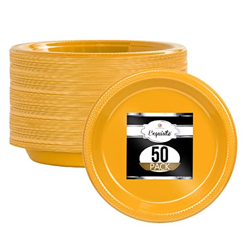 Exquisite 7 Inch Dessert Plates Yellow Plastic Plates Disposable 50 Count Yellow Plate Set Disposable Plates For Party Heavy