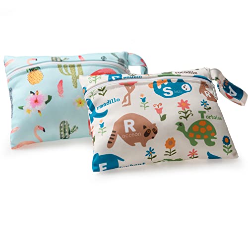 AVG | Bolsa Impermeable de tela [2pcs] - Organizador de Pañales o Ropa para Guardería y Colegio - Neceser Viaje - Playa - Piscina - Deporte - Bolsa Pañales de Tela para Bebe - Bolsa Merienda Infantil.