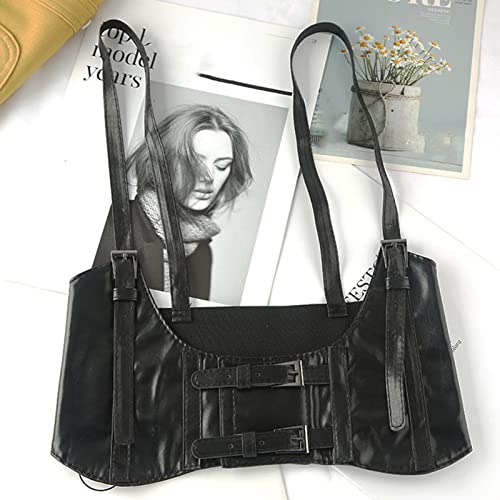 Women Faux Leather Corset Waist Belt, Faux Leather Retro Corset Belt with Adjustable Shoulder Strap and Metal Buckle Punk Style for Dresses and Tops4